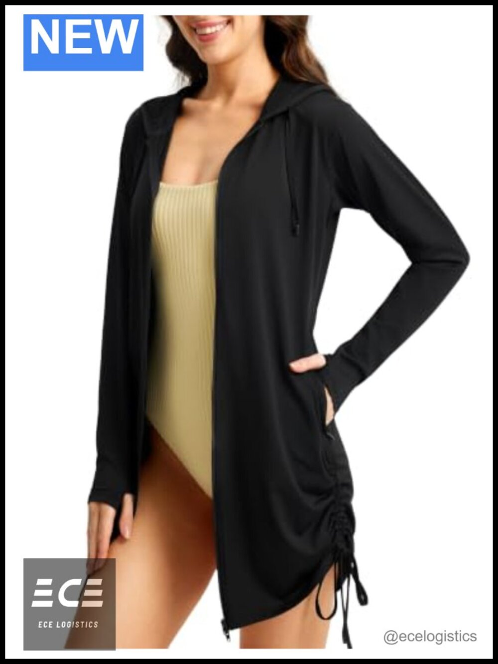 Women's UPF 50+ Zip Up Swim Cover Up Long Sleeve Beach Cardigan
